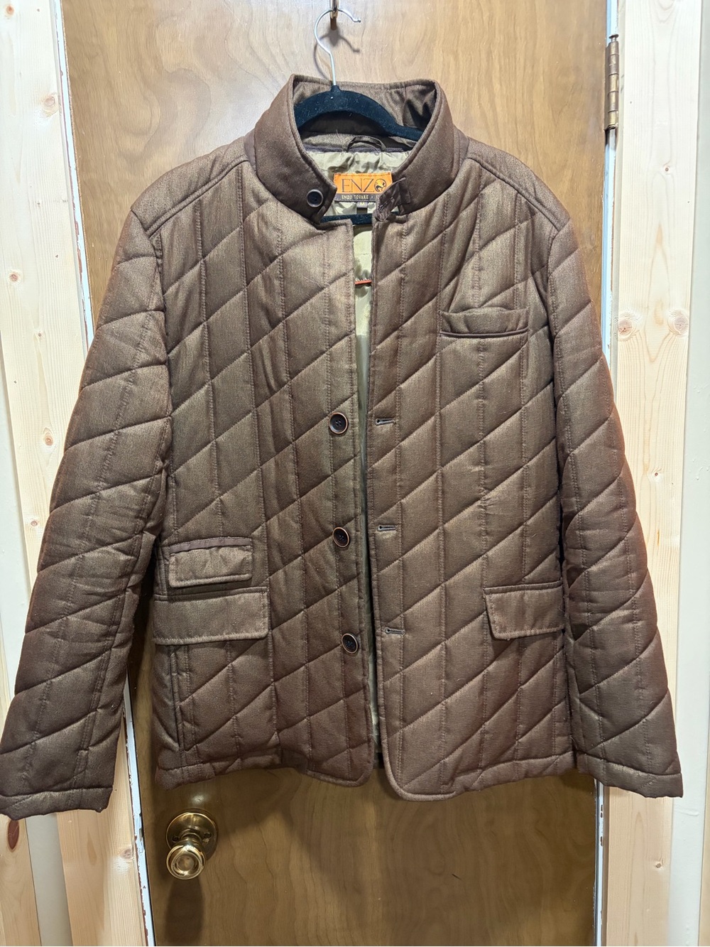 Men's Quilted Brown Puffer Jacket by Enzo Tovare Italy